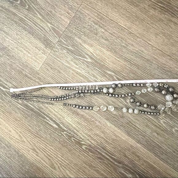 Long  double strand grey and clear beaded statement necklace - Picture 4 of 11
